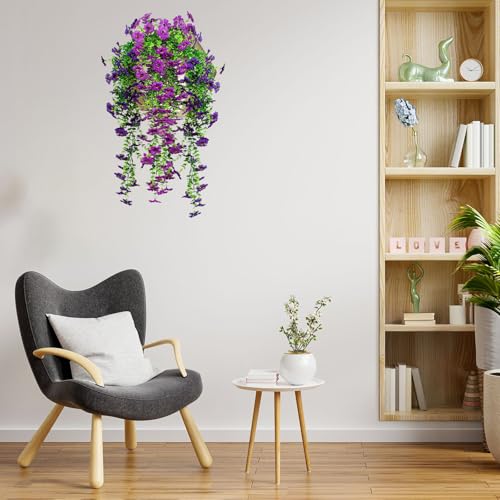 4Pcs Artificial Flowers Hanging Garden Decoration Outdoors Spring Realistic Plants Silk Flower Summer Fake Flowers for Porch Patio Balcony Planter Yard (Purple+Violet) - color: Purple+violet