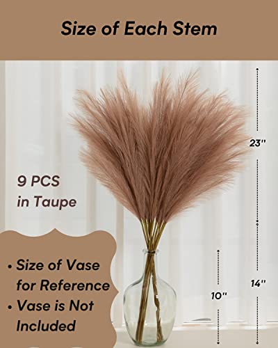 Faux Pampas Grass, 9 PCS 37''/3.1FT Tall Fluffy Fake Pompas Floral, Large Artificial Pompous Grass Branches for Floor Vase Fillers, Boho Farmhouse Room Wedding Decor (Taupe) - color: Taupe
