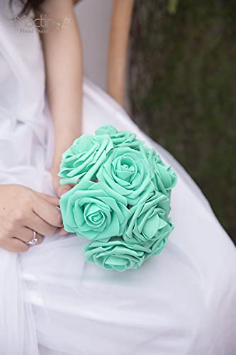 MACTING Artificial Flower Roses 30PCS Real Touch Fake Flowers with Stem Foam Roses for DIY Wedding Bouquets Table Centerpieces Party Baby Shower Home Summer Mothers Day Decorations,Mint Green - color: Mint Green, size: 30PCS