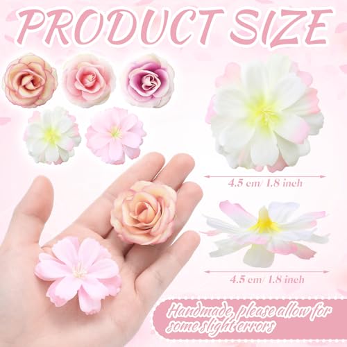 Hanaive 80 Pcs Mini Silk Flower Heads Small Fake Peony Daisy Rose Plum Blossom Bulk Artificial 3D Fabric Flower Heads Bulk for DIY Wedding Hair Dresses Crafts Decoration(Pink Color) - color: Pink Color