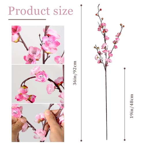 8pcs Pink Cherry Blossom Branches Artificial Flowers for Winter Spring Indoor Decoration, 36" Plum Fake Peach Plants for Wedding Home Office Bedroom Party Decor (Pink, 36in) - color: Pink, size: 36in