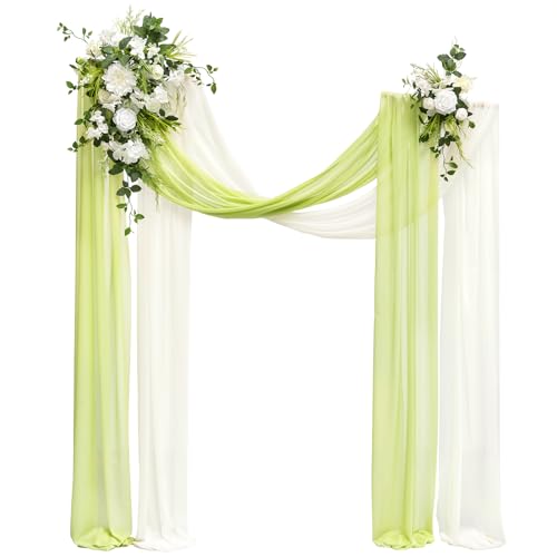 Ling's moment Wedding Arch Flowers Kit Pack of 4, 2pcs Hanging Artificial Flower Arrangements 2pcs Chiffon Drapes, Spring Ceremony Reception Fake Rose Arbor Backdrop Floral Outdoor Decor, White Green - color: Wht-white & Lily & Olive