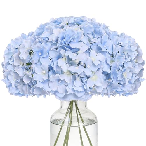 Fake Blue Hydrangea Artificial Flowers - Faux Silk Hydrangeas Flowers Heads with Stems Real Touch for Home Wedding Party Table Decor(Blue,Pack of 10) - color: Blue