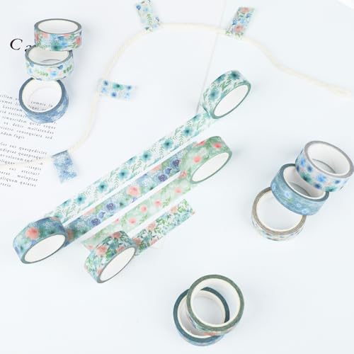 12 Rolls Floral Washi Tape, Blue Rose Flower Masking Tape, Spring Vintage Blue Pink Floral Decorative Tapes for DIY Craft Scrapbooking Journals Planners Gift Wrapping Birthday Party Decor 16.4FT - color: P