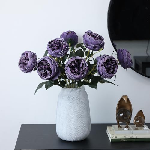 mizii 6Pcs Burnt Purple Artificial Roses Flowers Fake Silk Roses Flower with Long Stem for Wedding Decorations Table Centerpieces Flower Arrangement Home Decor (Burnt Purple) - color: Burnt Purple