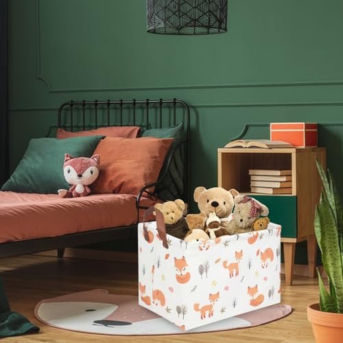 Rectangle Fox Basket,Collapsible canvas waterproof storage basket,Toy Organizer,Laundry Baskets for Kid Rooms,Baby Room decor,Toy Baskets,Woodland Nursery Decor(Fox) - color: Fox