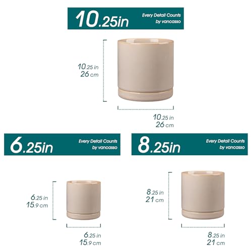 vancasso Ceramic Planters, Plant Pots for Indoor Plants, 6.25+8.25+10.25 Inch Ceramic Pots for Plants, Flower Pots with Drainage Holes (Gray, 6.25+8.25+10.25 Inch) - color: Gray, size: 6.25 + 8.25 + 10.25 Inch