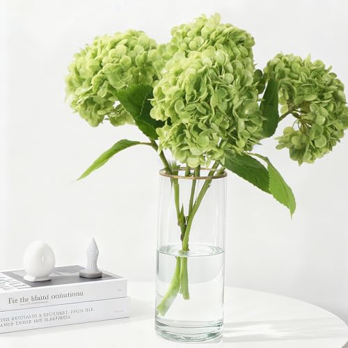 20" 4Pcs Green Faux Hydrangea Flowers Real Touch Fake Hydrangeas Bouquet Hydrangea Artificial Flowers with Leaves Stems for Centerpiece Arrangements Wedding Party Home Décor - color: Green