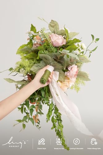 Ling's moment Pink Bride Bouquet - 15 Inch Wedding Blush Garden Artificial Flowers for Bride - color: Pk-blush Garden, size: Medium 15 Inch