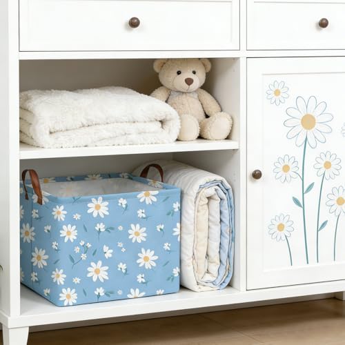 Rectangular Daisy Storage Basket,Kids Laundry Hamper,Waterproof foldable kids laundry basket,Blue Baskets,Books Box,Flower room decor(Daisy) - color: Daisy