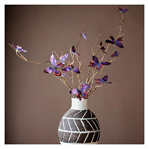 Artificial Butterfly, Silk Butterflys, Butterflies for Crafts for Floral Arrangements, 3D Butterfly Stakes Decor, Christmas Tree Decor, New Year Party Supplies - color: Purple Butterfly-5-pcs