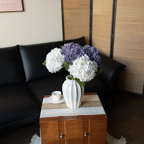DUYONE 22" Real Soft Touch Hydrangea Artificial Flowers Realistic,Large Long Stem Fake Flowers Full Latex Faux,Wedding Bouquet,Party Home Decor,Garden Office Room Centerpieces White 2 Taro Purple 2 - color: 2 White & 2 Taro Purple, size: 4Pcs