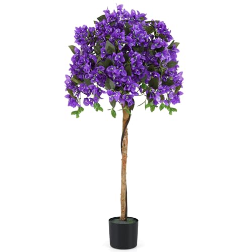 Goplus 53” Bougainvillea Artificial Tree, Faux Silk Flower Tree in Pot w/ 576 Flowers, 288 Leaves, Tall Fake Floor Plant, Artificial Plants for Indoor Outdoor Bedroom Living Room Decor, Purple - color: Purple, size: 1 Pack