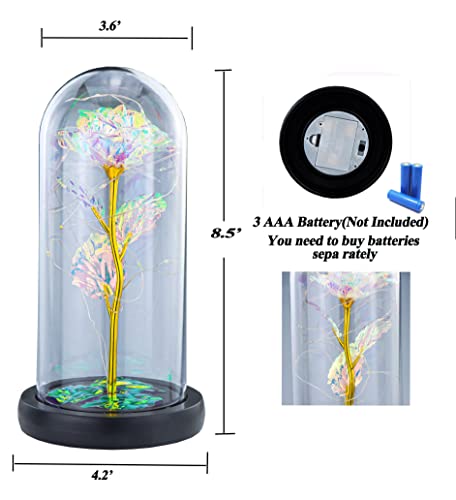 INOGIH Galaxy-Artificial Rose-Flowers-Forever Enchanted Rose with Colorful LED Light in Glass Dome for Romantic Gifts Anniversary