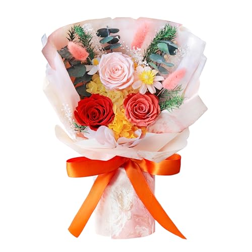 Cyrabota Preserved Roses Bouquet with Vase,3 Real Eternal Roses, Long Lasting Forever Flowers, Valentine Mother Day Christmas Birthday Gift for Women Mom Wife Girlfriend, Orange Roses - color: Orange