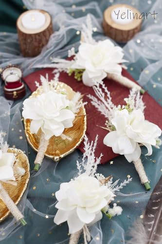 1 Pc Sinlge Ivory White Boutonniere for Men for Wedding Groom Groomsmen Cream Artificial Rose Flowers Boutonniere for Wedding Ceremony Anniversary Formal Dinner Party - color: Ivory White, size: 1 Pack
