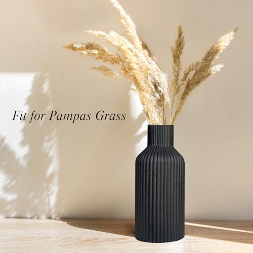 Black Ceramic Flower Vase, Minimalist Modern Home Decor, Matte Finish Pampas Grass Vase for Table, Fireplace, Shelf, Mantel, Entryway and Centerpieces (10in) - color: Black, size: 10in