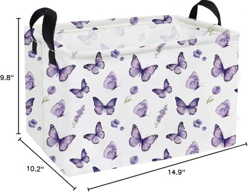 Essme Rectangular Kids Baskets,Butterfly Storage Box,Cute Basket for Kids with Handles for Room Decor, Book Bins.(Purple butterfly) - color: Purple butterfly