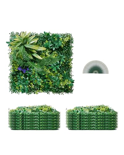VEVOR Artificial Grass Wall Panels, 12 PCS 20 x 20 inch, 3D Combination Greenery Boxwood Panel for Indoor Outdoor Green Decor & Ivy Fence Covering, Privacy Backdrop Wall Hedge Screen for Garden - color: Mixed Leaf, size: 20*20IN 12P