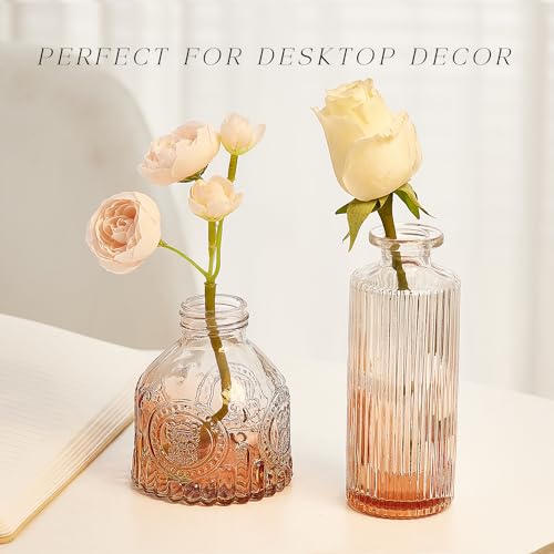 Glass Bud Vase Set of 16, Small Flower Vases, Glass Vases for Centerpieces, Vintage Home Table Decorations Bud Vases (16 Pcs, Amber) - color: Amber, size: 16 Pcs