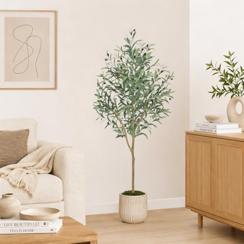 Olive Trees Artificial Indoor, 5ft Artificial Plants Indoor with Lifelike Fruits and Realistic Leaves - Indoor Tall Faux Olive Trees for Modern Home Office Living Room Decor