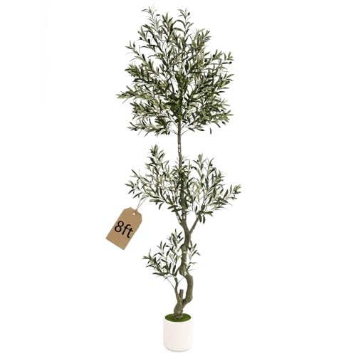 8ft Spherical Fake Olive Tree Artificial Indoor,Faux Olive Tree with Pot,Large Olive Branches and Lifelike Fruits,for Home Office House Living Room Decor. - color: 8ft