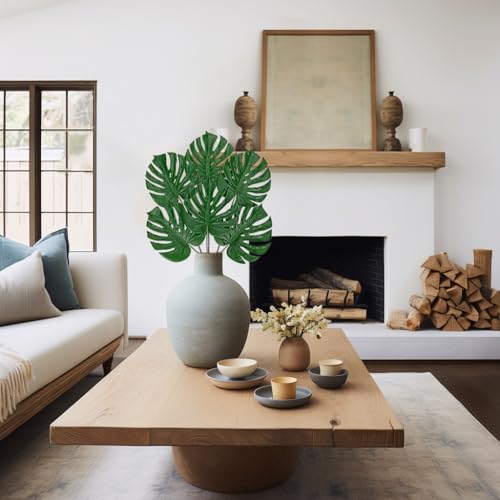 DILATATA 6 Pack Artificial Monstera Leaves with Long Stem for Vase - Fake Tropical Plants Palm Leaves Realistic Philo Turtle Leaves for Home Wedding Party Decor - Medium - color: Medium Monstera#pe 6pcs
