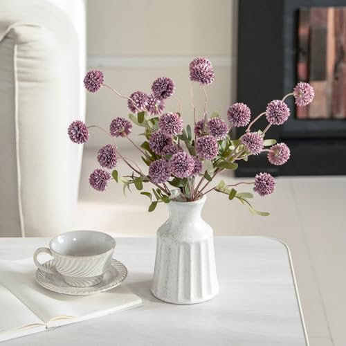 Laelfe Artificial Kiku Flower - 5 Pcs Fake Pompon Mums Silk Small Chrysanthemum Faux Ball Fall Flower Stem Decor for Autumn Wedding Filler DIY Bouquet Centerpieces Arrangements Shower (Grey Purple) - color: Grey Purple