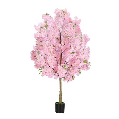 4FT Pink Artificial Cherry Blossom Tree, Realistic Potted Faux Cherry Tree, Silk Flower Fake Tree, Artificial Plants for Home Office Wedding Party Indoor Outdoor Front Door Decoration - size: 4FT
