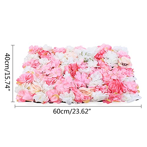 12 Pack Artificial Flower Wall Panels 24" x 16" Pink&White Faux Hydrangea and Rose Artificial Flower Backdrop Panels for Wedding Party Event Flower Wall Decor - color: 12pcs, White+pink