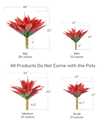 Velener Fake Agave Artificial Plant, Red Fake Plant for Room Decor, Unpotted Faux Agave Stems Plant for Fall Outdoor/Indoor Decor, 14 inches, Set of 2 - color: Hard-red