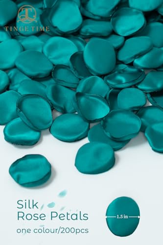 TINGE TIME 200pcs Silk Rose Petals Peacock Green Flower Petals for Wedding, Flower Girl Basket, Aisle Runner, Romantic Dinner Centerpieces, Proposal, Party Confetti - color: Peacock Green