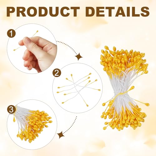 PATIKIL 3mm Double Heads Flower Stamen, 150 Pcs Artificial Flower Stamen Pistil Matt Pearl Floral Stamen for DIY Christmas Card Wedding Decoration, Orange Yellow - color: Orange Yellow