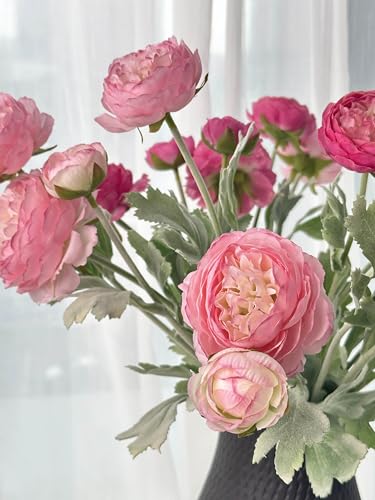 7 pcs Peony Artificial Flowers with Stems, Faux Pink and Hotpink Peonies Stem for Vase, Silk Ranunculus Flowers Arrangement for Home Office Farmhouse Wedding Party Decorations - color: Pink+hot Pink