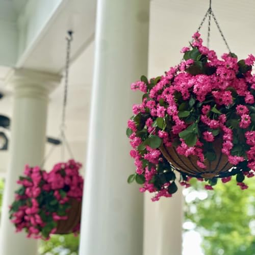 INXUGAO Artificial Fake Hanging Flowers Plants for Outdoor Summer Decoration,2 PCS Faux Silk Fuchsia Orchid Long Vines Stems Bouquet UV Resistant for Wall Home Porch Patio Outside(Pink) - color: B-pink