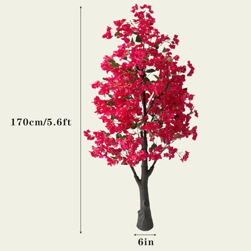 Artificial Bougainvillea Tree 5.6ft, Fake Bougainvillea Plant Faux Tropical Tree for Home Indoor Outdoor Decor, Office, Patio, or Living Room Decoration Rose Red - size: 5ft 3in