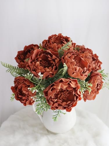 Artificial Flowers 16PCS 4" Burnt Orange Blooming Peonies Fake Roses with Stem for DIY Wedding Bouquets Centerpieces Baby Shower Party Home Decorations - color: Burnt Orange