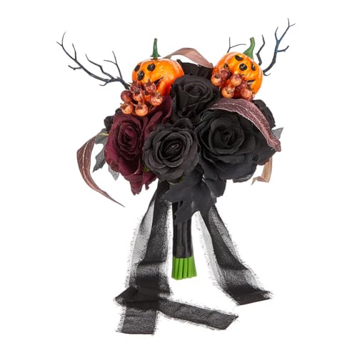 Wedding Bouquets - Black & Burgundy, Gothic Style for Bride & Bridesmaid - Artificial Rose Flower Bouquet - color: Rose Pumpkin