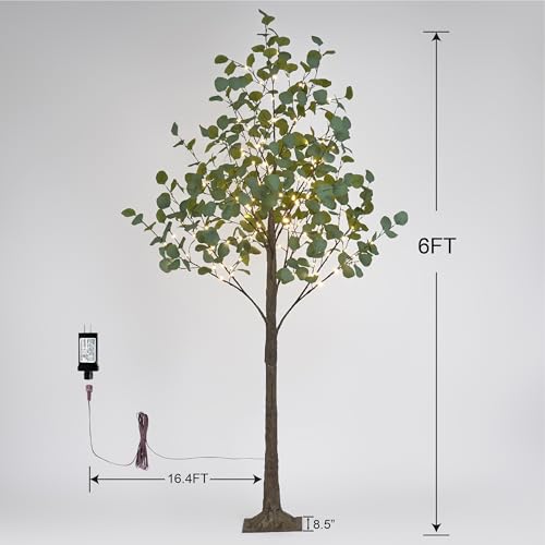 Lightshare 6FT Lighted Eucalyptus Tree 270L Warm White LED Artificial Greenery with Lights for Wedding Holiday Home Party Decoration Indoor Outdoor - size: 6ft