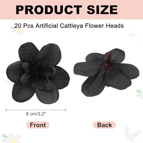 uxcell 20 Pcs Artificial Cattleya Flower Heads, Fake Cattleya Heads Bulk Artificial Flowers for DIY Wedding Bouquets Centerpieces Party Home Decorations, Black - color: Black
