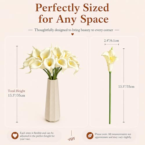 Mandy's 20pcs Cream Calla Lily Artificial Flowers | 13.5 Inch PU Realistic Bouquet for Vase Elegant Home Decor Centerpiece Wedding Bridal Bouquet Table Decoration - color: Cream