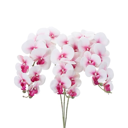 PATIKIL Artificial Orchid Stems 41", 3 Pack 9 Heads Faux Phalaenopsis Flowers Real Touch Fake Orchid Flower Branch for Vase Home Wedding Decoration, White Purple - color: White Purple