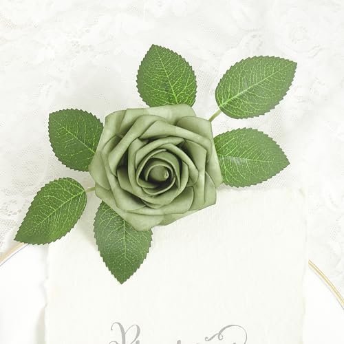 Artificial Flowers, 50pcs Artificial Rose for DIY Wedding Bouquets Centerpieces Flowers Arrangements, Elf Green Fake Flowers with Stems for Bridal Shower Graduation Events Decoration - color: Elf Green, size: 50pcs