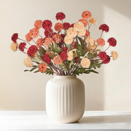 Mkono Faux Fall Flowers 10 Pcs 20" Artificial Mums Flowers with Long Stems Fake Flower for DIY Bouquets Centerpieces Home Decorations Floral Arrangement Table (Orange Mixed) - color: Orange Mixed
