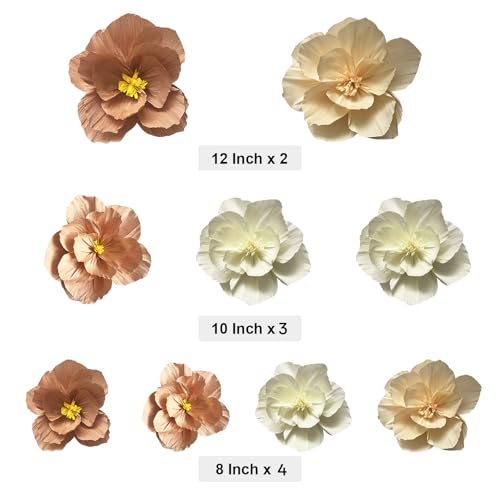 BRT Bearingshui Crepe Paper Flowers Decoration for Wall Total 9 Pcs, Artificial Flowers for Wedding Decor,Flower Backdrop Decor, Baby Bridal Shower Birthday Party, Pink Peach Beige 3D Wall Flowers - color: Pink Biege Peach
