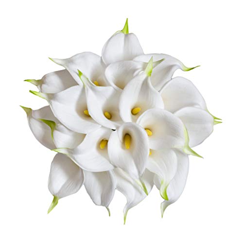 DuHouse 20Pcs Artificial Calla Lily Flower Real Touch Latex Flowers for DIY Wedding Bouquet Party Home Decor (White-Yellow Core) - color: White-yellow Core, size: 20pcs