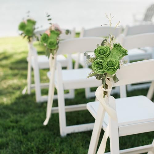 Artificial Roses,30PCS Green Glitter Flowers Faux Roses with Stems for Wedding Bouquet Party Christmas Home Decor(Green) - color: Green