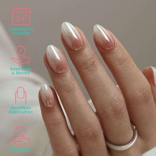 32Pcs Soft Gel Press on Nails for Women, Ombre Chrome, Short Almond | Glazed Donut Aurora False Fake Nails Press Ons for Office Daily Wear, Salon Quality Reusable Glue & Stick on Nail Gift Kit - color: 2E-Ombre Chrome