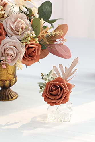 Floroom Artificial Flowers 25pcs Real Looking Burnt Orange Ombre Colors Foam Fake Roses with Stems for DIY Wedding Bouquets Bridal Shower Floral Centerpieces Party Tables Home Decorations - color: Shades of Burnt Orange (New)