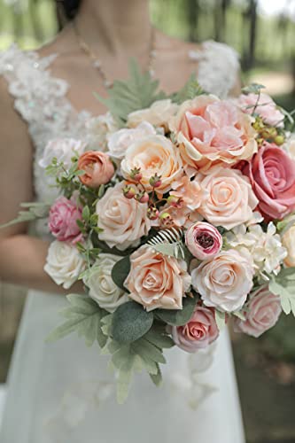 rongflower Artificial Flowers Combo Box Set Champagne Pink Fake Flower Leaves Box with Stems for DIY Wedding Bouquets Centerpieces Arrangements Bridal Shower Party Home Decorations - color: Champagne Pink